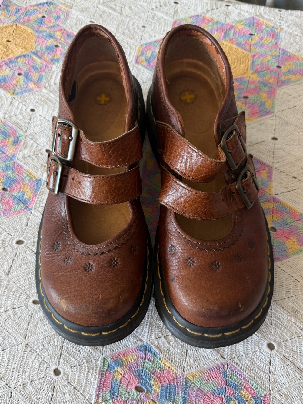 Dr. Martens Vintage 90s Floral Embossed Leather Platform Mary Jane’s